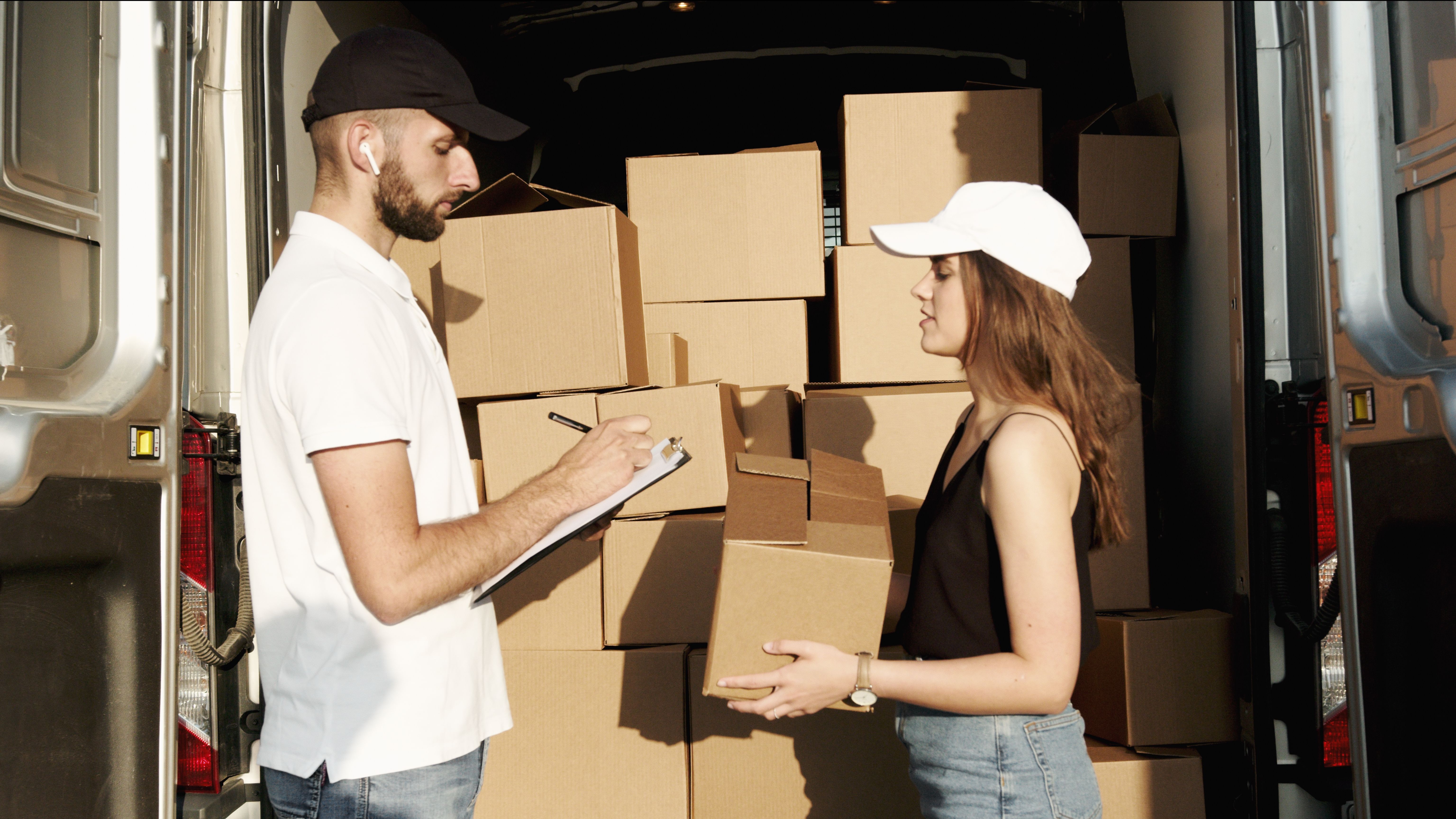 Courier handing off a package