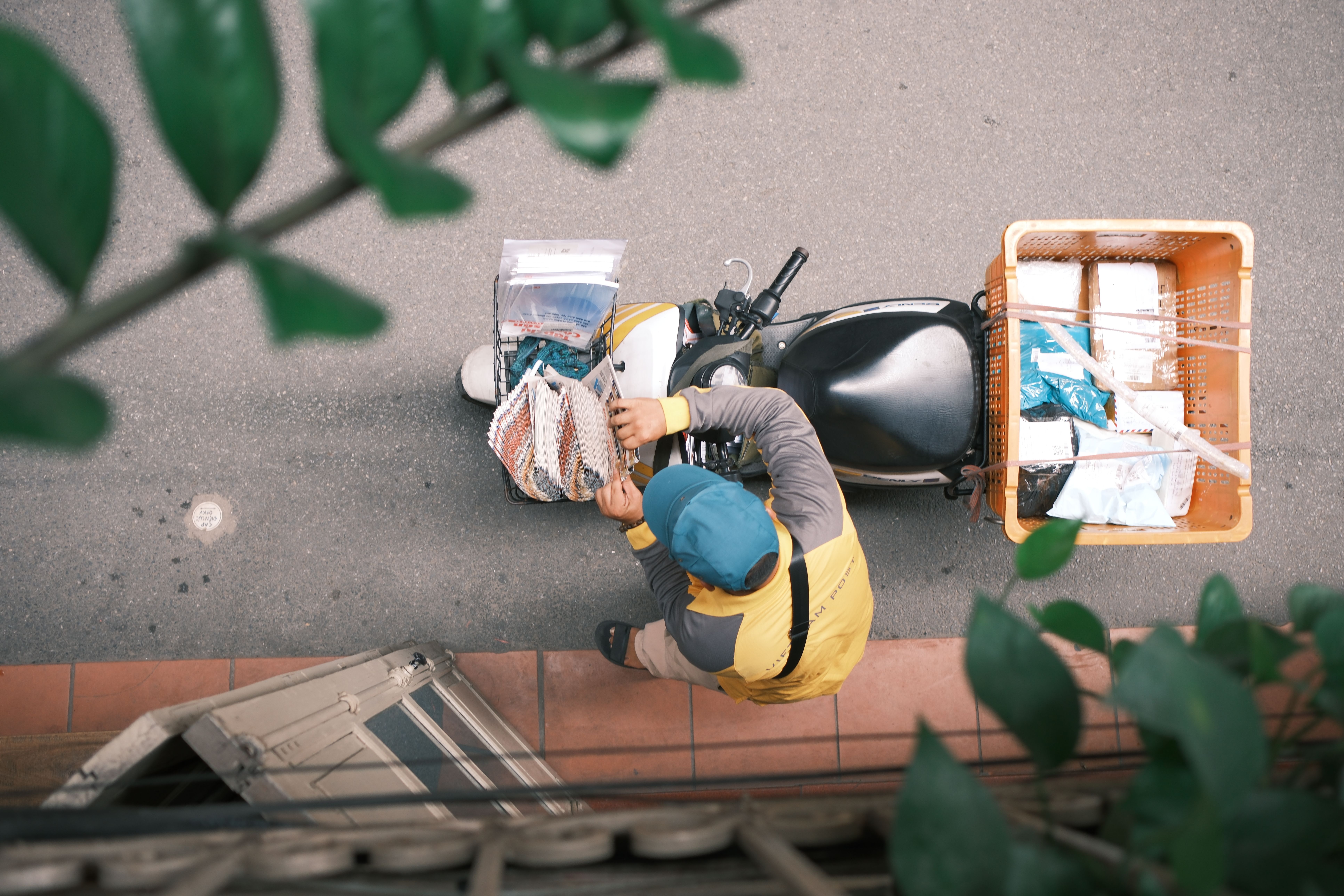 Delivery van in transit, driver checking route